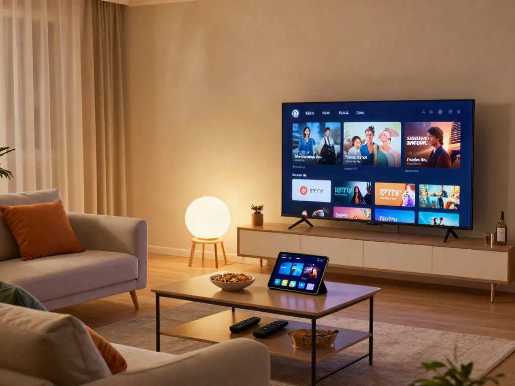 Installation conviviale pour atlas pro iptv avec un téléviseur et un salon confortable.